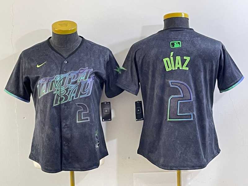 Womens Tampa Bay Rays #2 Yandy Diaz Charcoal 2024 City Connect Player Number Limited Cool Base Jersey
